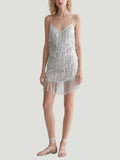 Silver Fringe Spaghetti Strap Flapper Mini Dress