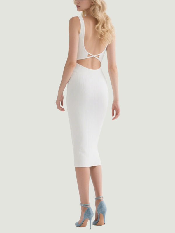 White Cut Out Wrap Midi Dress Women's Elegant Party Outfit