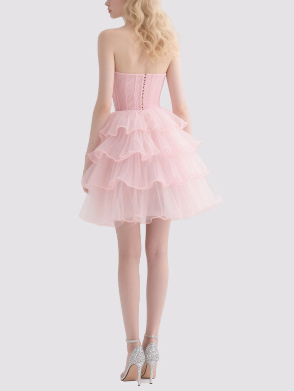 Pink Strapless Tulle Mini Dress