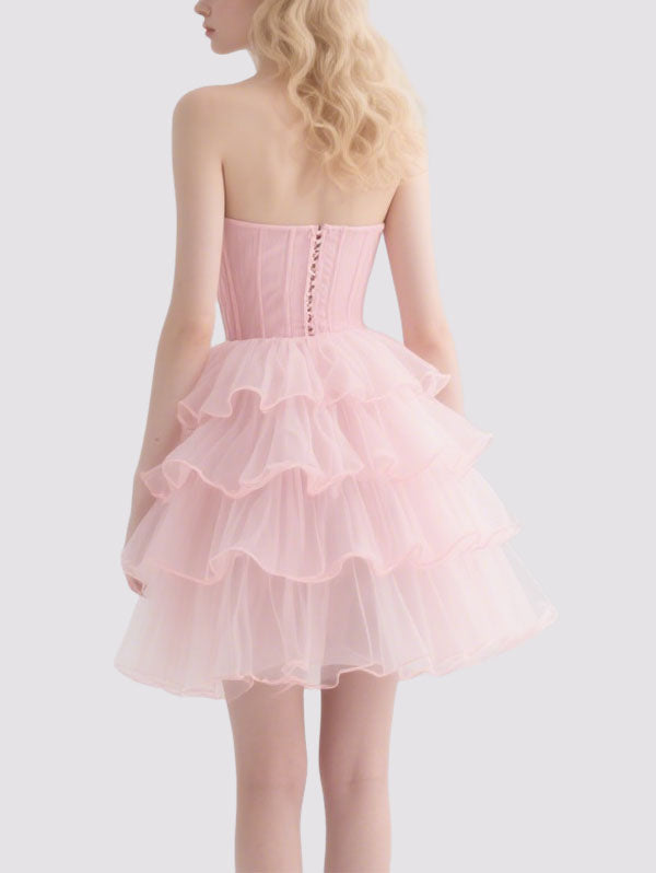 Pink Strapless Tulle Mini Dress