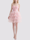 Pink Strapless Tulle Mini Dress