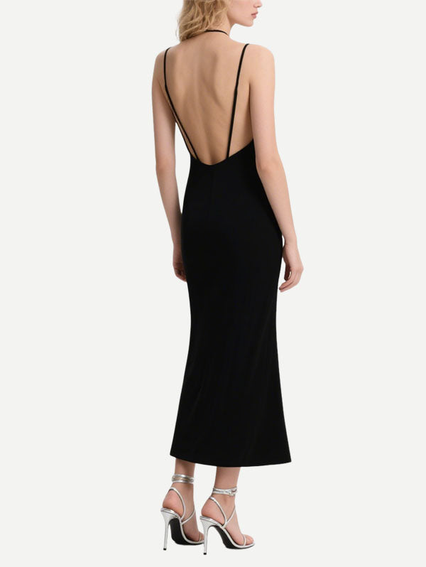 Black Sling Dress with Crystal Embellished Neckpiece