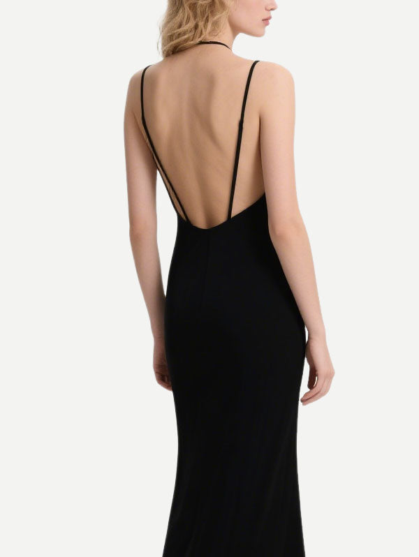 Black Sling Dress with Crystal Embellished Neckpiece