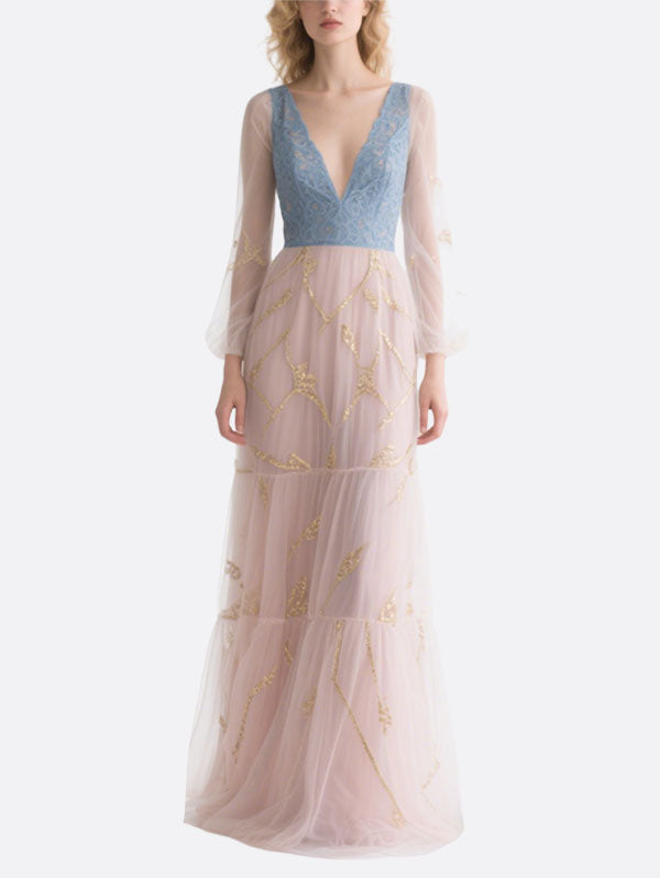 Blue and Pink Tulle Gown Formal Dress