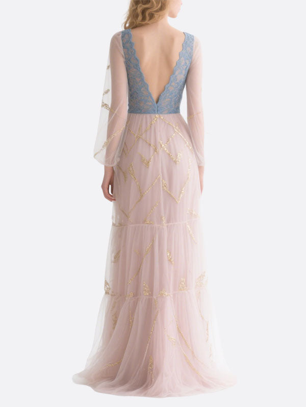 Blue and Pink Tulle Gown Formal Dress