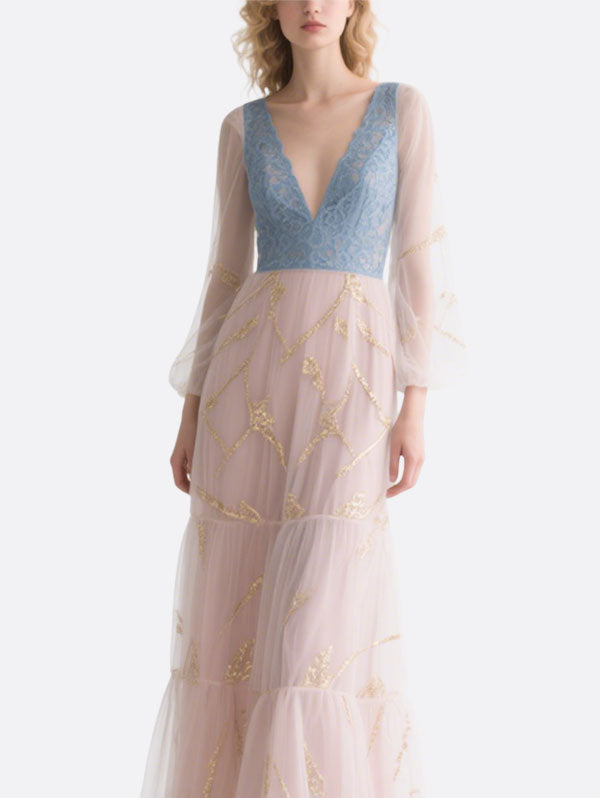Blue and Pink Tulle Gown Formal Dress