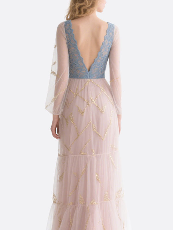 Blue and Pink Tulle Gown Formal Dress