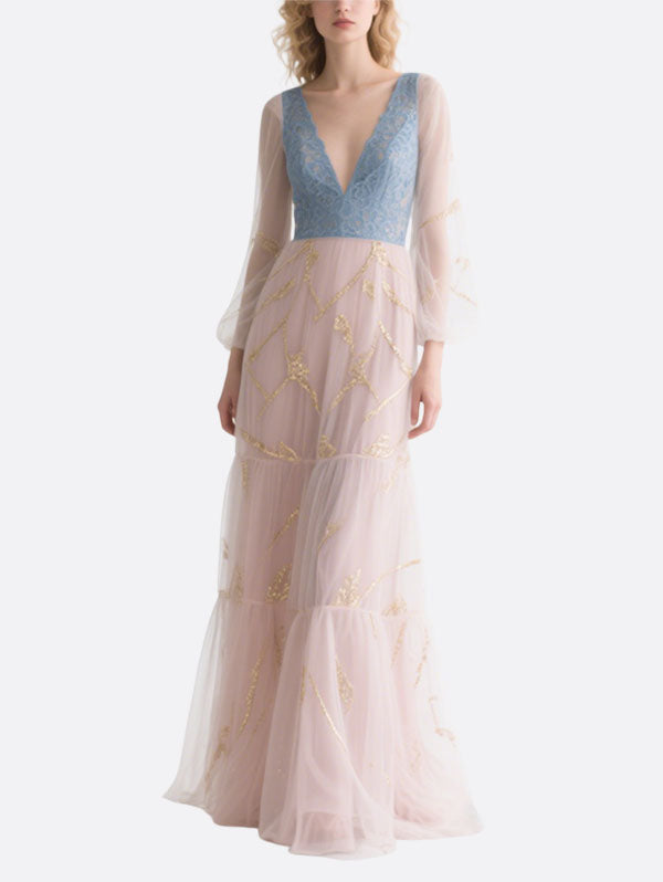 Blue and Pink Tulle Gown Formal Dress