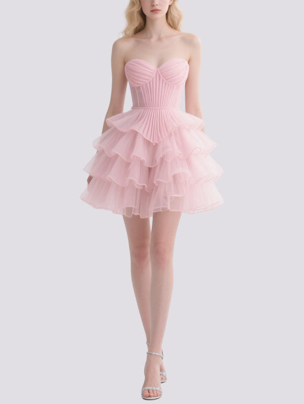 Pink Strapless Tulle Cocktail Dress