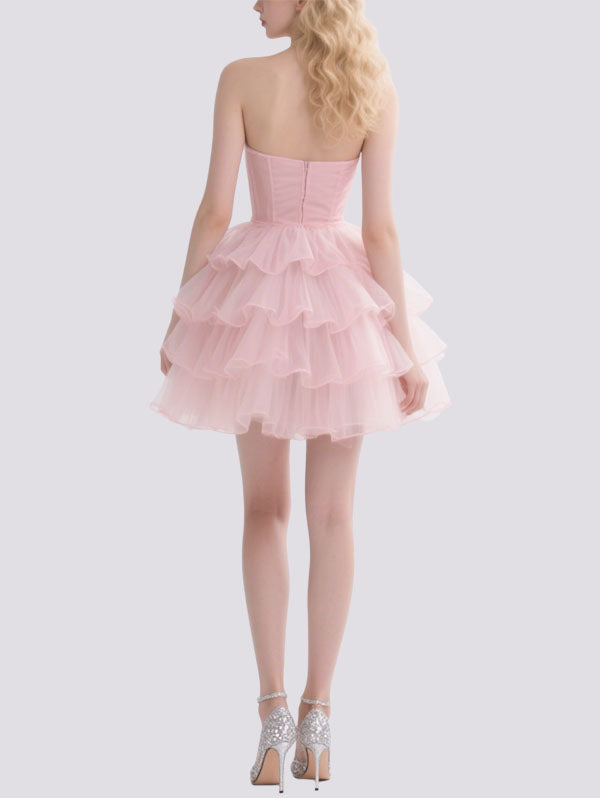 Pink Strapless Tulle Cocktail Dress