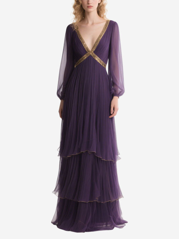 Purple Chiffon Gown Elegant Formal Wear