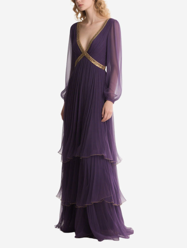 Purple Chiffon Gown Elegant Formal Wear