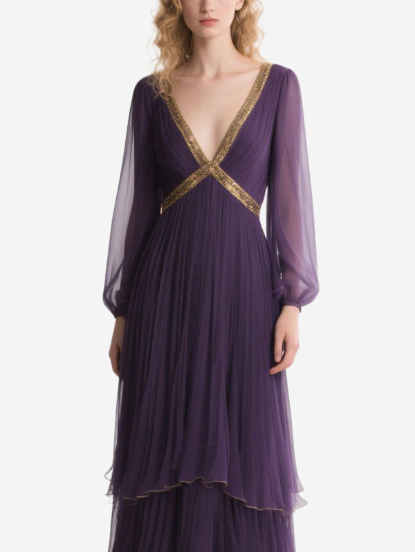 Purple Chiffon Gown Elegant Formal Wear