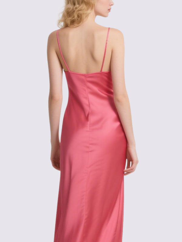 Pink Satin Slip Dress with Slit Formal Evening Gown