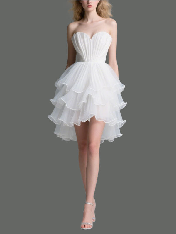 White Strapless Tulle High Low Cocktail Dress