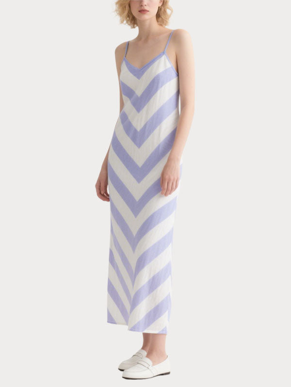 Lilac and White Chevron Striped Maxi Dress Women's Summer Casual Dress