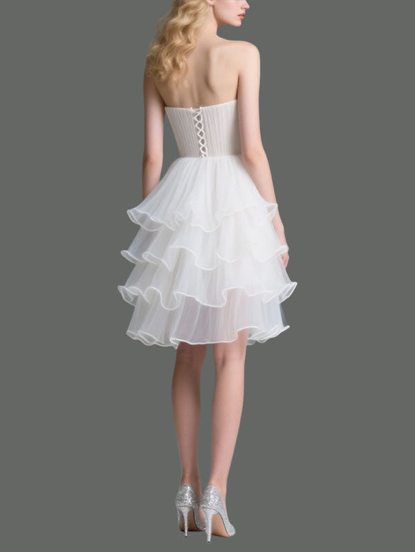 White Strapless Tulle High Low Cocktail Dress