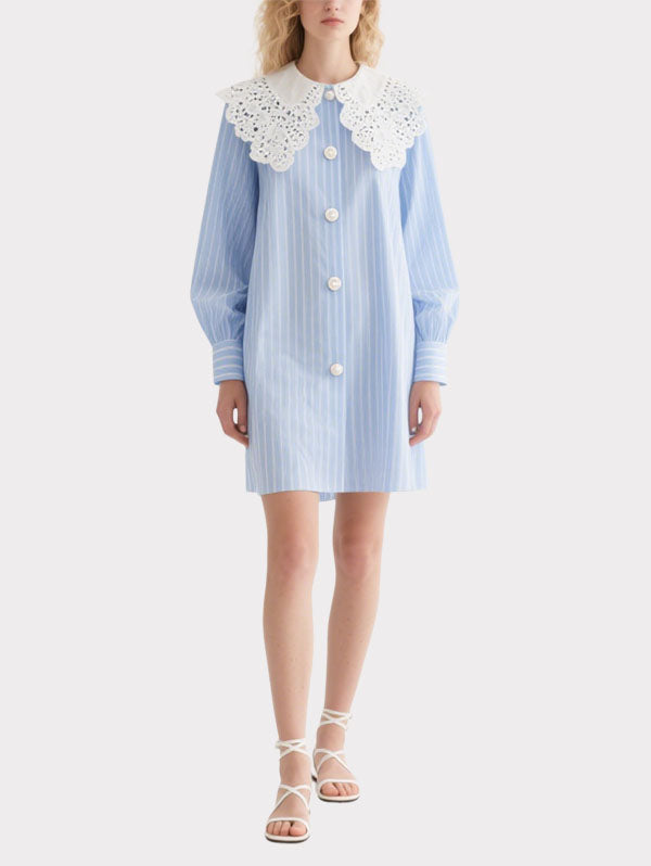 Women's Striped Baby Collar Long Sleeve Dress