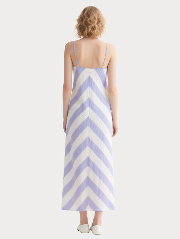 Lilac and White Chevron Striped Maxi Dress Women's Summer Casual Dress