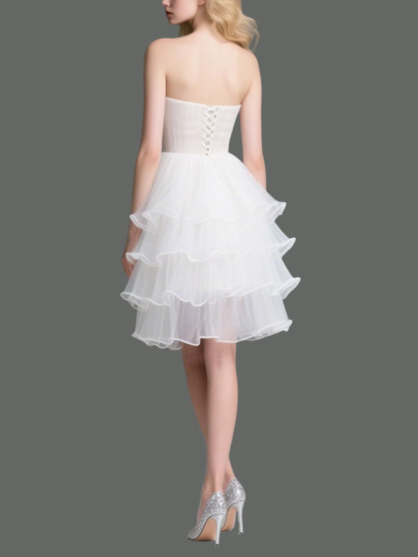 White Strapless Tulle High Low Cocktail Dress