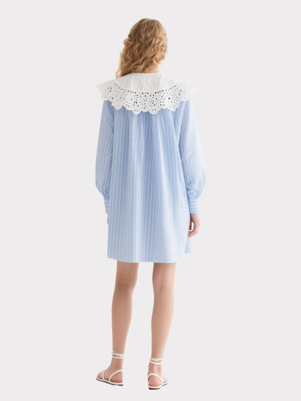 Women's Striped Baby Collar Long Sleeve Dress