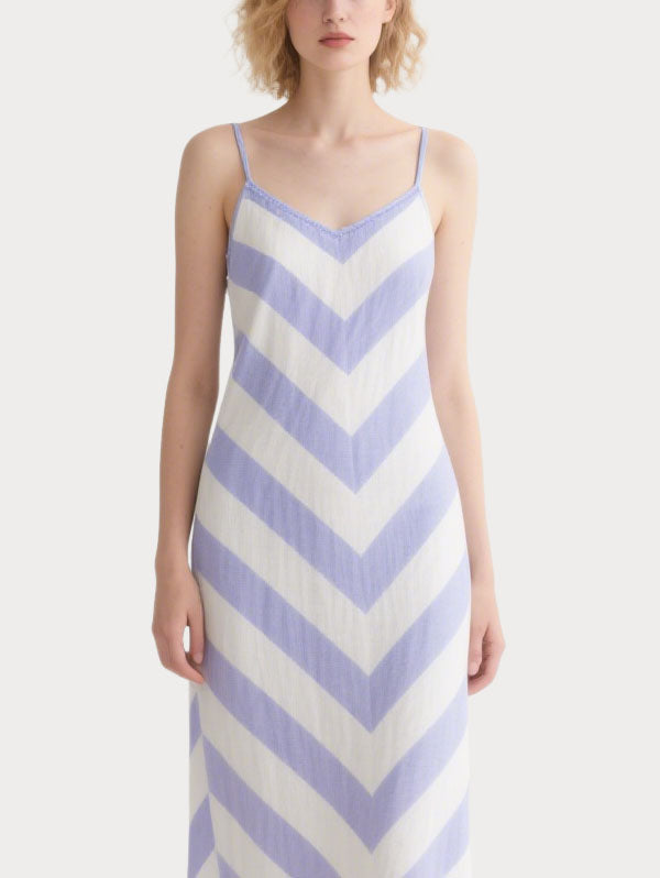 Lilac and White Chevron Striped Maxi Dress Women's Summer Casual Dress