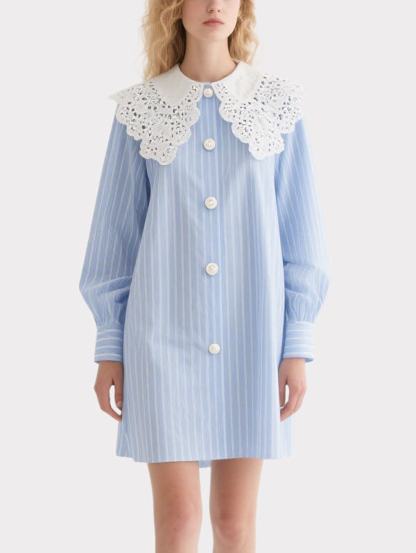 Women's Striped Baby Collar Long Sleeve Dress