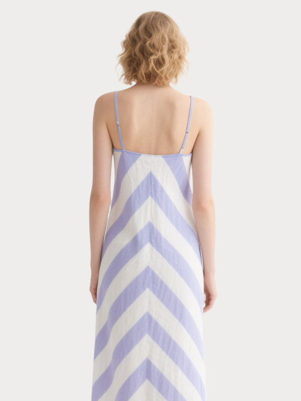 Lilac and White Chevron Striped Maxi Dress Women's Summer Casual Dress