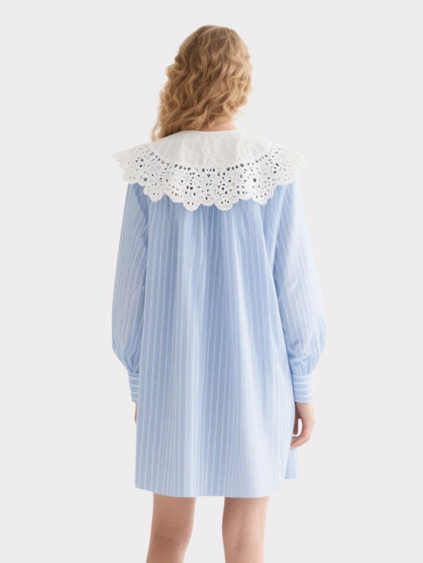 Women's Striped Baby Collar Long Sleeve Dress