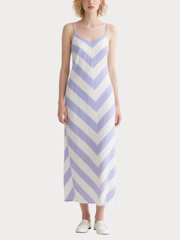 Lilac and White Chevron Striped Maxi Dress Women's Summer Casual Dress