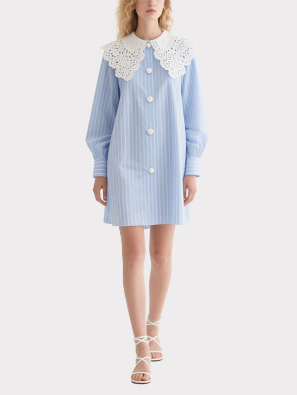 Women's Striped Baby Collar Long Sleeve Dress