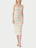 Pastel Checkered Slip Midi Dress Women's Sweet Summer Dress