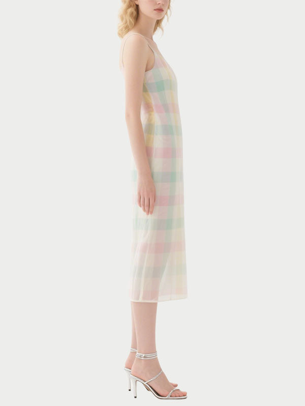 Pastel Checkered Slip Midi Dress Women's Sweet Summer Dress