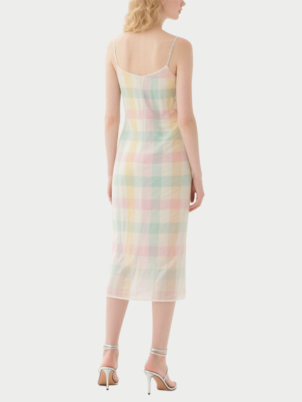 Pastel Checkered Slip Midi Dress Women's Sweet Summer Dress