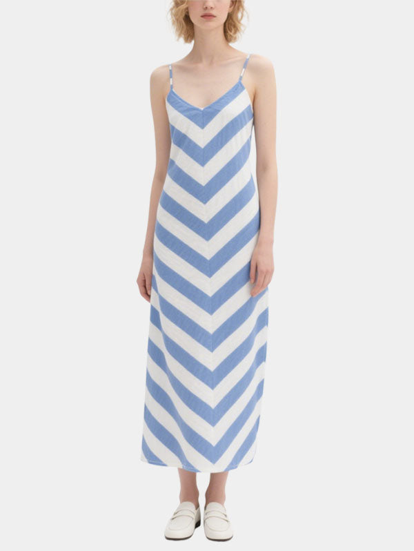 Blue and White Chevron Striped Maxi Dress Women's Beach Vacation Dress