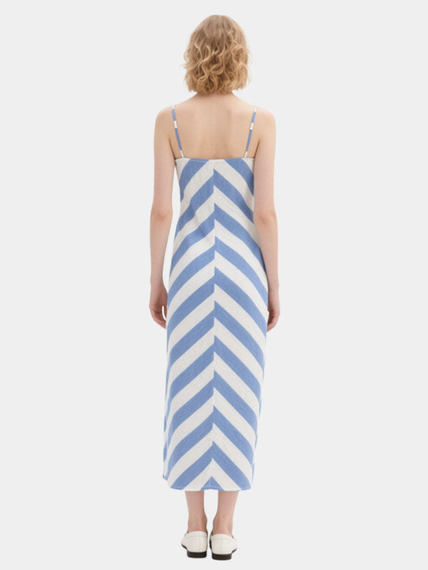 Blue and White Chevron Striped Maxi Dress Women's Beach Vacation Dress