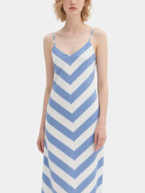 Blue and White Chevron Striped Maxi Dress Women's Beach Vacation Dress
