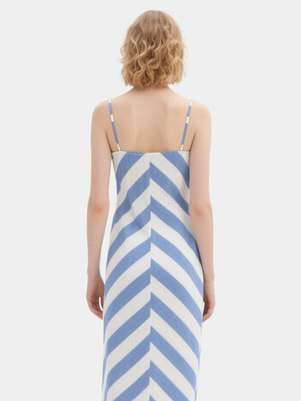Blue and White Chevron Striped Maxi Dress Women's Beach Vacation Dress