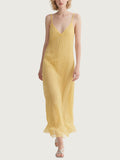 Yellow Pleated Slip Maxi Dress Women's Flowy Summer Evening Wear