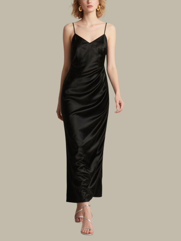 Black Satin Slip Dress Elegant Dress