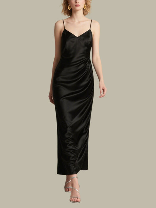 Black Satin Slip Dress Elegant Dress