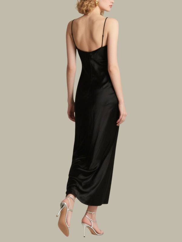 Black Satin Slip Dress Elegant Dress