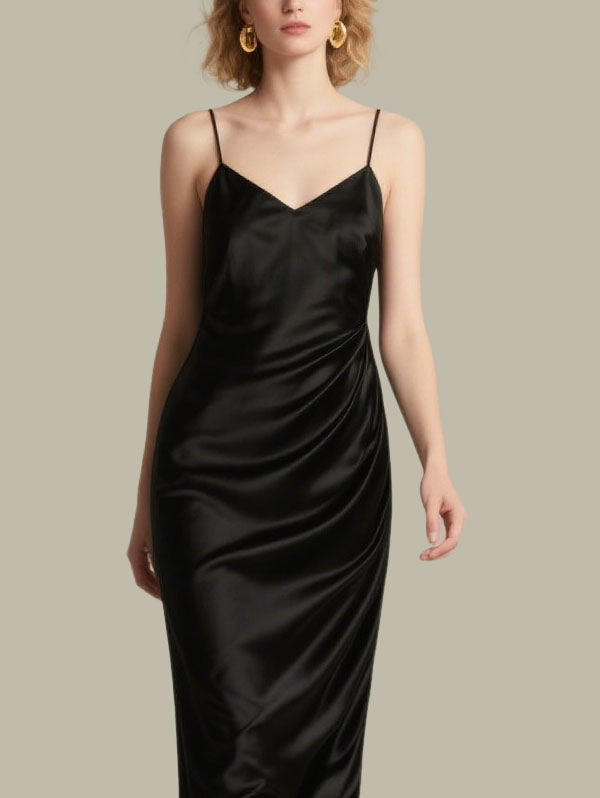 Black Satin Slip Dress Elegant Dress