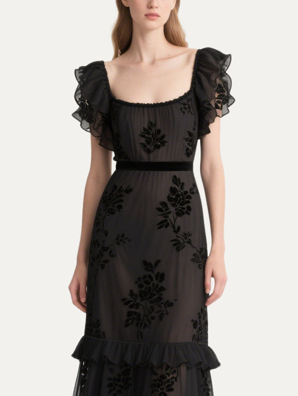 Women's Floral Ruffle Short Sleeve Dress
