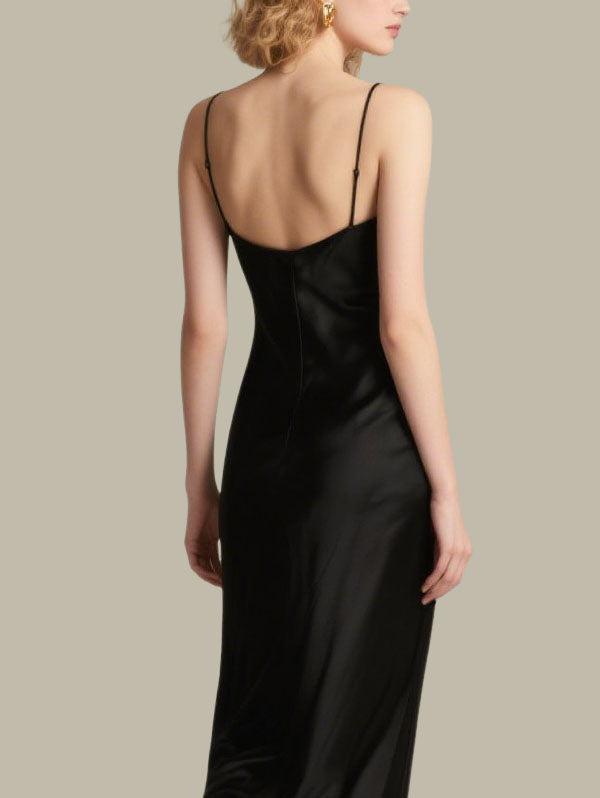Black Satin Slip Dress Elegant Dress