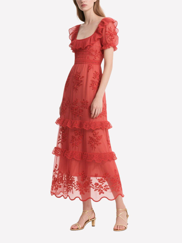 Elegant Cascade Women's Short Sleeve Dress