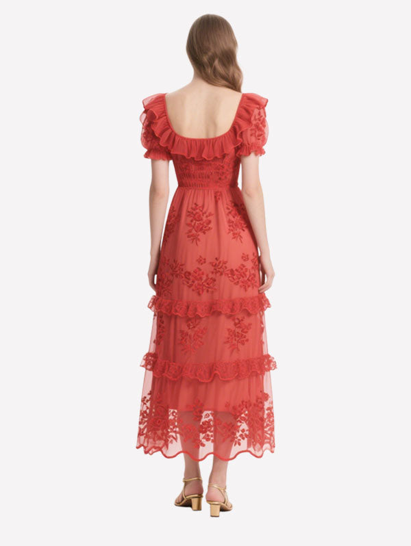 Elegant Cascade Women's Short Sleeve Dress