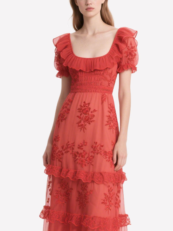 Elegant Cascade Women's Short Sleeve Dress