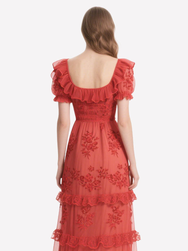 Elegant Cascade Women's Short Sleeve Dress