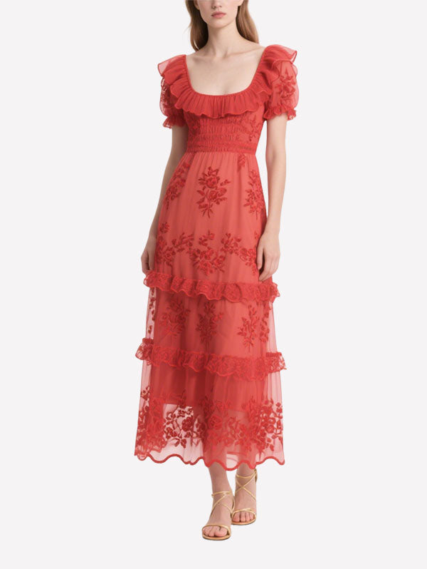 Elegant Cascade Women's Short Sleeve Dress